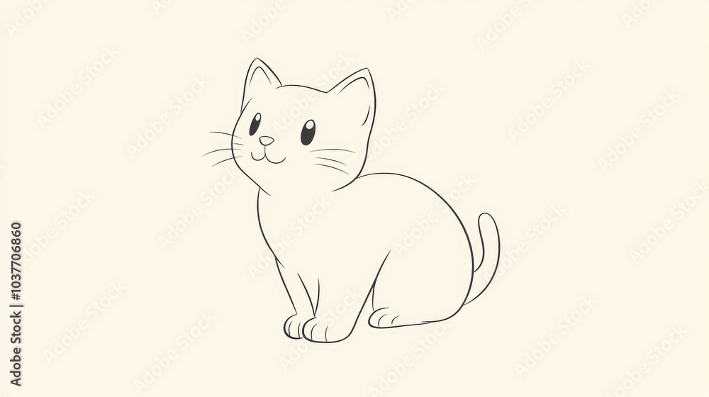 Fototapeta premium Charming Cat Outline Illustration Cute Kitten Drawing Line Art of Playful Feline Simple Cat Sketch for Coloring and Creative Projects Minimalist Cat Line Art for All Ages