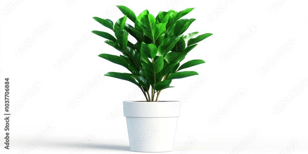 Zamioculcas Zamifolia potted plant for enhanced air quality Stylish ornamental houseplant for indoor decor on a white background Zamioculcas Zamifolia potted plant for enhanced air quality Stylish ornamental houseplant for indoor decor on a white background