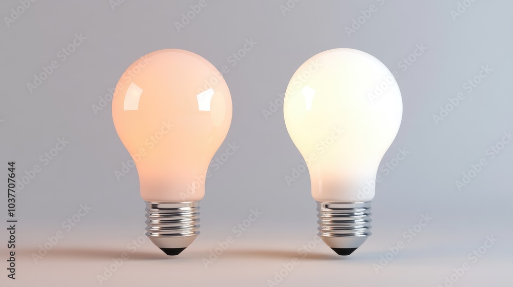 Isolated cool white and warm white light bulbs against a plain white background Isolated cool white and warm white light bulbs against a plain white background