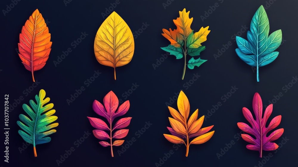 Autumn leaf patterns Graphic design components Standalone 2D cartoon artwork Autumn leaf patterns Graphic design components Standalone 2D cartoon artwork