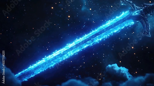 A futuristic sword featuring a luminous blade Space themed melee weapon Radiant blue illumination against a dark backdrop