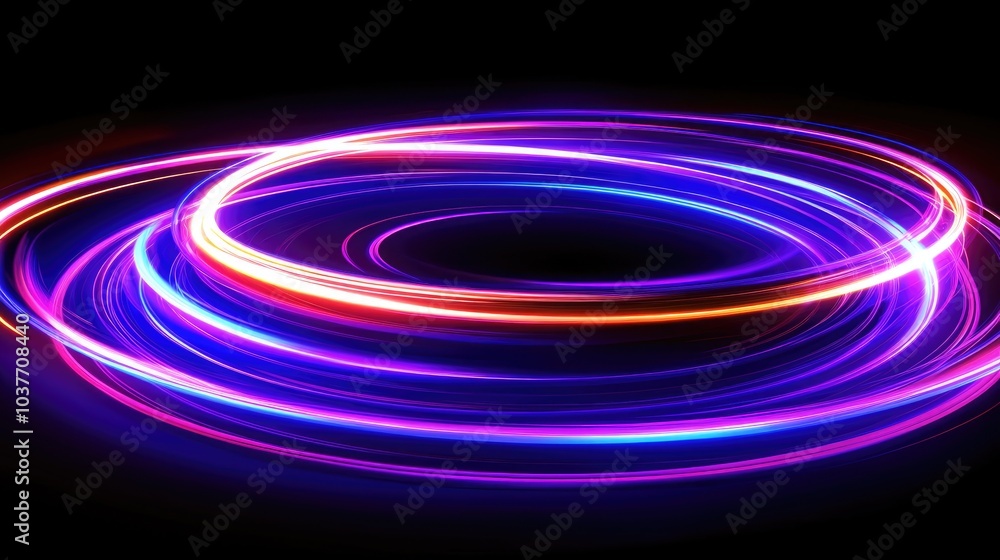 Neon circle lines in a 3D cartoon rendering featuring an empty copy space against a black background Colorful LED lights captured in a long exposure rotation photo showcasing eco friendly shiny li Neon circle lines in a 3D cartoon rendering featuring an empty copy space against a black background Colorful LED lights captured in a long exposure rotation photo showcasing eco friendly shiny li