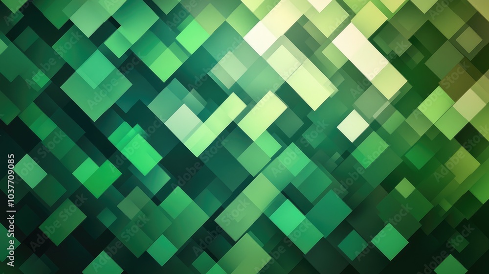 Geometric background in various shades of green featuring square patterns Geometric background in various shades of green featuring square patterns