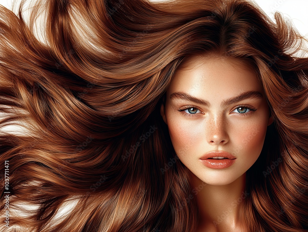 Obraz premium woman with well-groomed, wavy brown hair