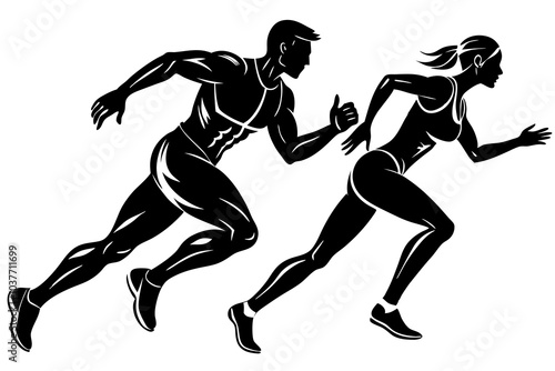 Male and Female Speed Runner Silhouette
