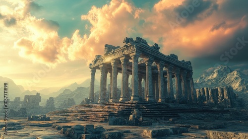 3D rendering of ancient temple ruins