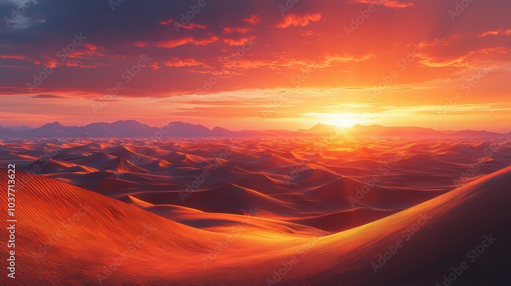 Sunset over a vast desert landscape. Sunset over a vast desert landscape.