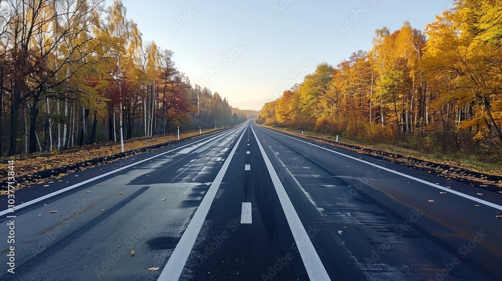 Obraz premium the result of paving the highway, very smooth without any steepness. daytime conditions warmed by sunlight