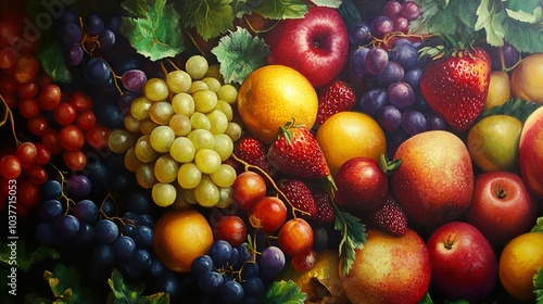 Vibrant Still Life Painting of Fresh Fruit