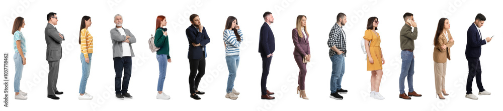 Queue of many people on white background Queue of many people on white background