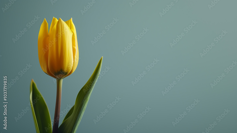 Yellow Tulip on Minimalist Background with Copy Space Yellow Tulip on Minimalist Background with Copy Space