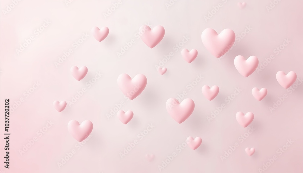 Pink heart shapes floating gently on a soft pastel background Pink heart shapes floating gently on a soft pastel background