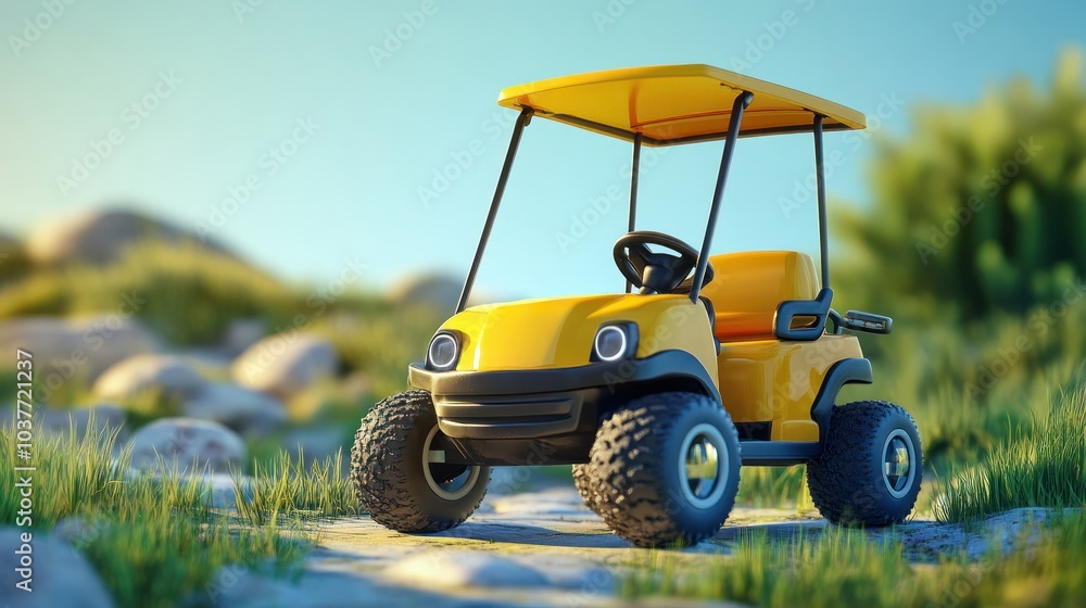 Fototapeta premium Yellow Golf Cart on a Sunny Day