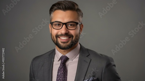 studio portrait of a teacher with a confident smile background