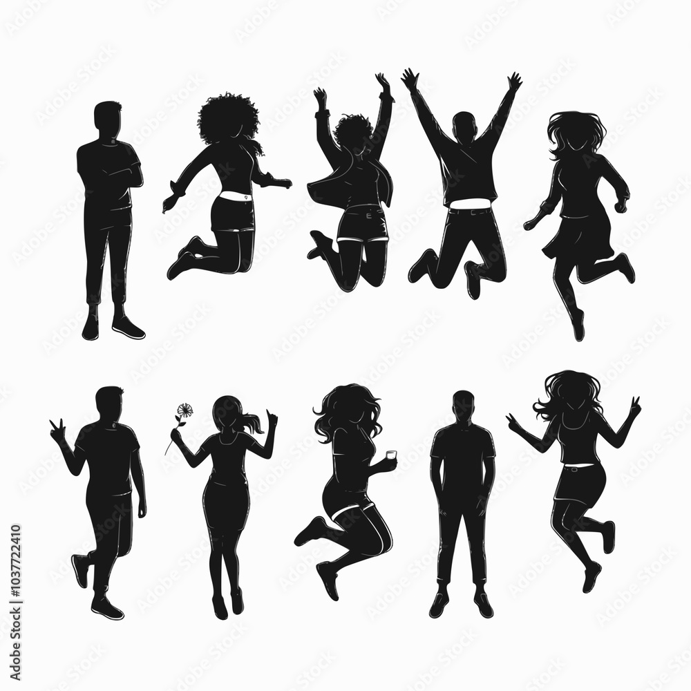 Obraz premium Silhouettes of jumping people. Some silhouettes of jumping girls and boys. JPEG version.