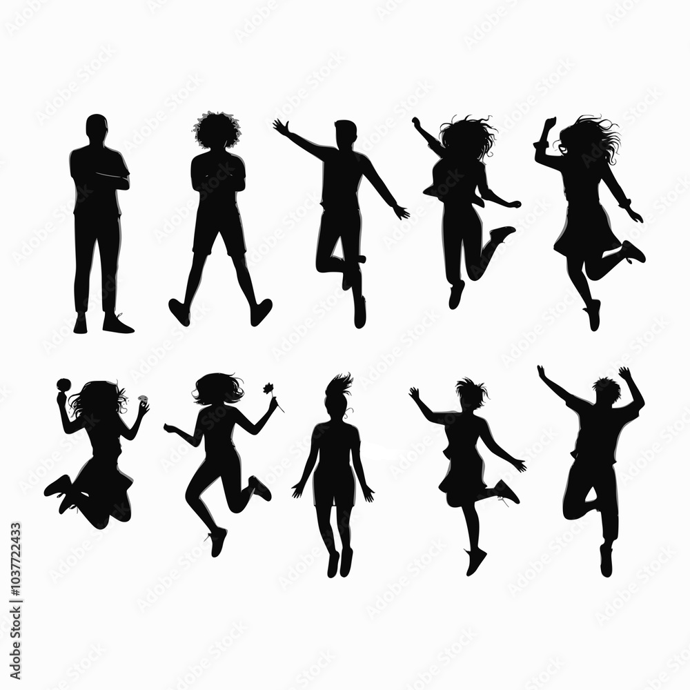 Obraz premium Silhouettes of jumping people. Some silhouettes of jumping girls and boys. JPEG version.