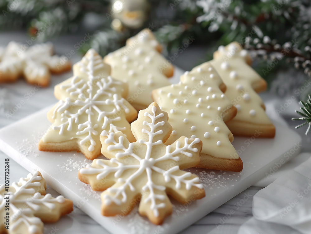Festive Frosted Christmas Sugar Cookies Shaped Like Snowflakes Festive Frosted Christmas Sugar Cookies Shaped Like Snowflakes