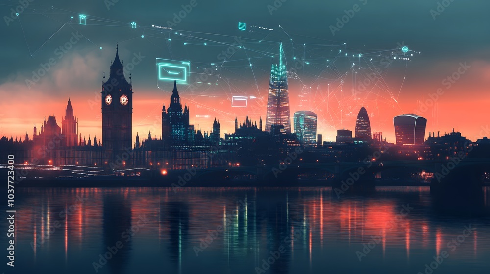 Obraz premium Abstract technology background in London for global business concept. 