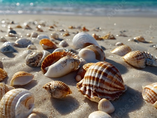 Beach sand beach beautiful conch and shells photo