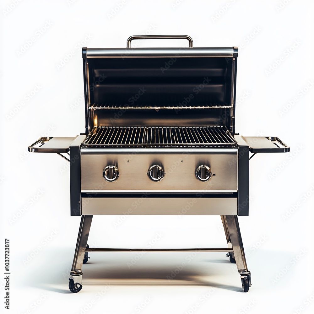 Stainless Steel Gas Grill with Open Lid and Rack Stainless Steel Gas Grill with Open Lid and Rack