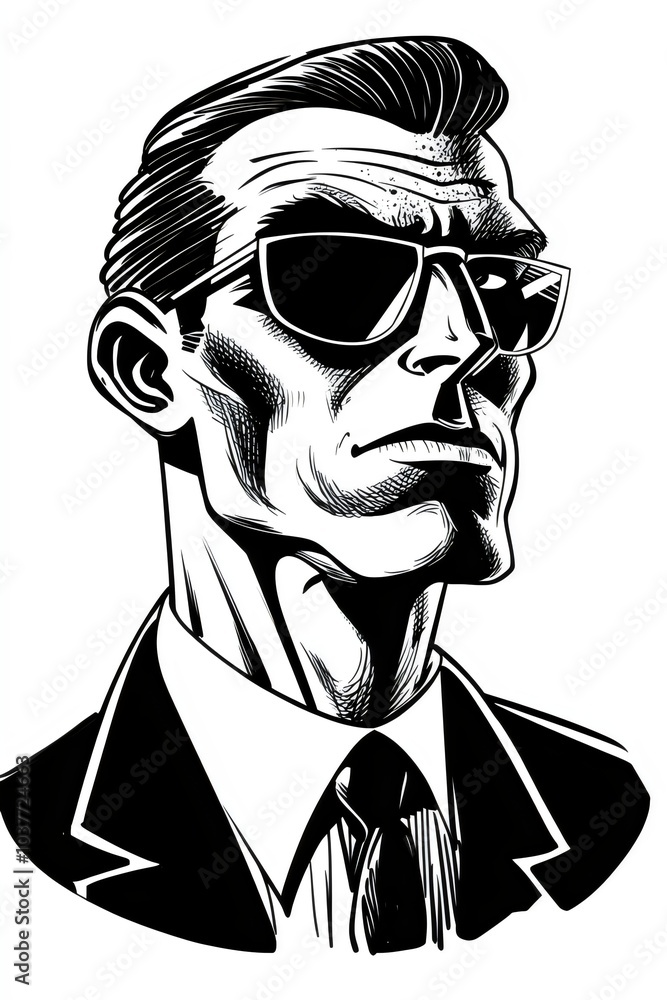 Stylish Man Sunglasses Confident Serious Business Attitude Iconic Character Comic Cartoon Style Stylish Man Sunglasses Confident Serious Business Attitude Iconic Character Comic Cartoon Style
