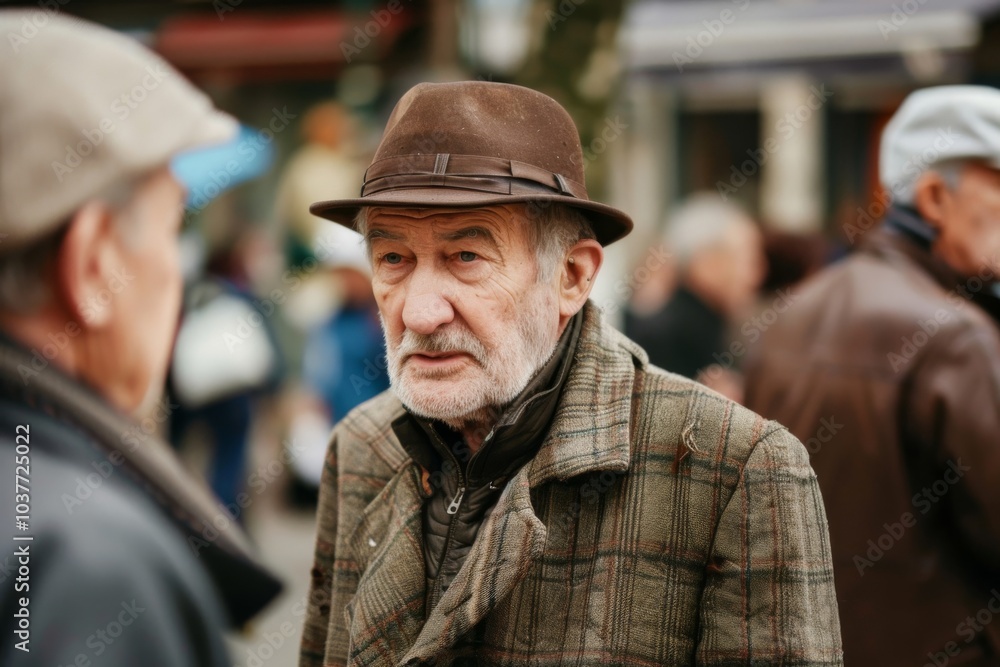 Portrait of an old man in a hat on the street. Portrait of an old man in a hat on the street.