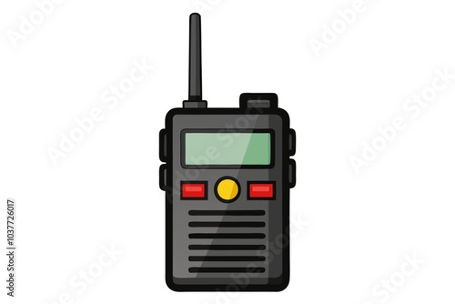 Black portable radio ht or walkie talkie in a white background