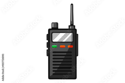 Black portable radio ht or walkie talkie in a white background