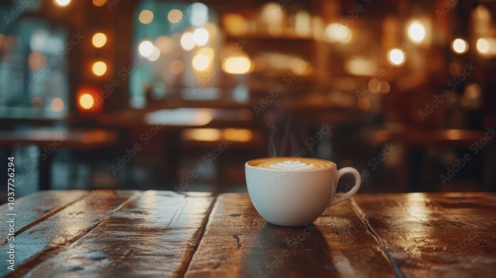 Steaming Coffee in a Cozy Cafe Steaming Coffee in a Cozy Cafe