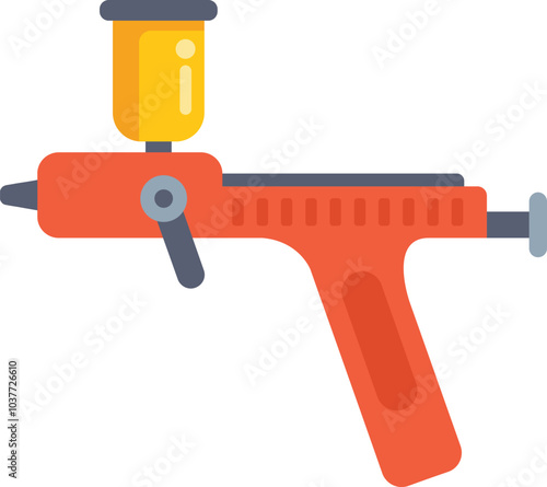 Red and yellow spray gun used for painting cars, bikes, walls and for applying sealant, primer, varnish and paint