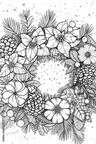 Wallpaper Mural Coloring book illustration of crafting a seasonal wreath Torontodigital.ca
