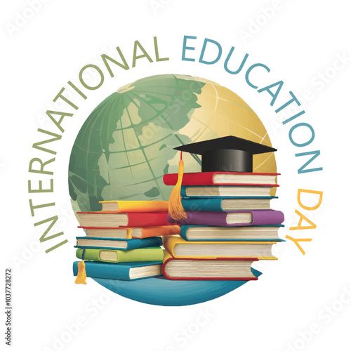 Celebrate International Education Day: Inspire Learning with This Creative T-shirt Design Featuring Books and Knowledge 