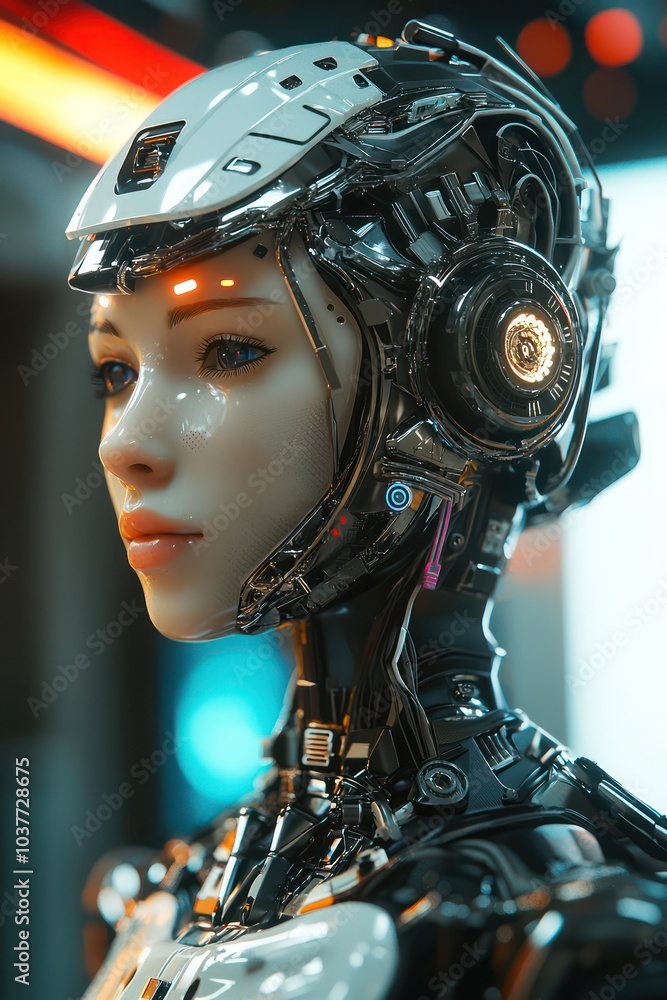 Futuristic Android with cinematic lighting and photorealistic details, embodying advanced robotics and artificial intelligence. Futuristic Android with cinematic lighting and photorealistic details, embodying advanced robotics and artificial intelligence.