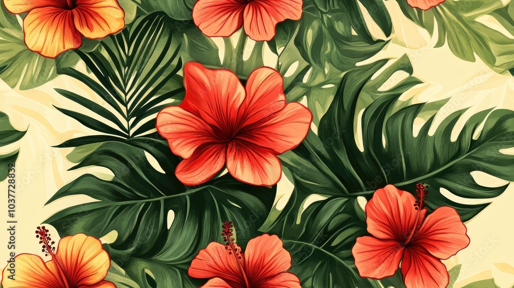 Hibiscus and palm leaf design Hibiscus and palm leaf design