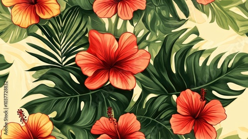 Hibiscus and palm leaf design