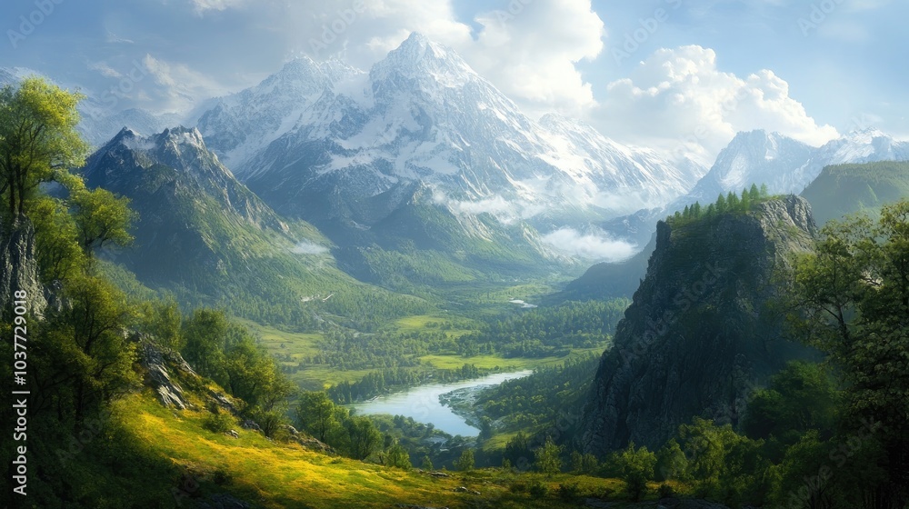 Fototapeta premium Scenic mountain landscape showcasing stunning natural beauty