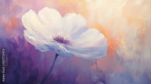 Close up oil painting of a delicate flower with soft colors against a gentle soothing background
