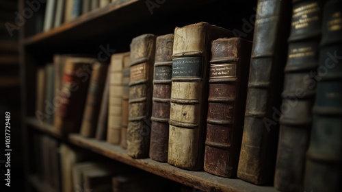 Antique Books on a Bookshelf