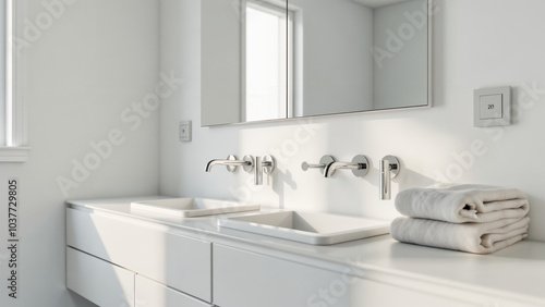 Wallpaper Mural An Elegant and Modern White Bathroom Vanity Showcasing Upscale Design and Sophisticated Accessories for Maximum Comfort Torontodigital.ca