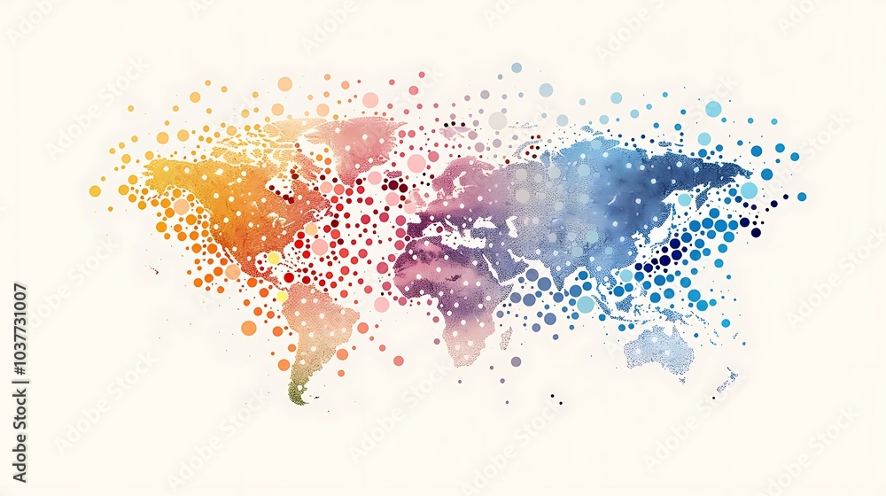 Obraz premium Watercolor World Map with Dotted Outline