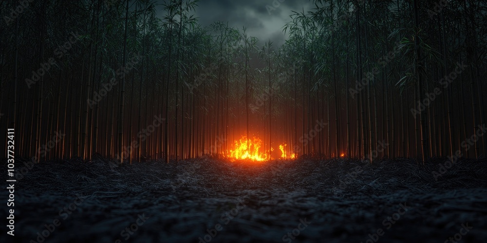 Bamboo growth following a forest fire, Regrowth of bamboo after a wildfire Bamboo growth following a forest fire, Regrowth of bamboo after a wildfire