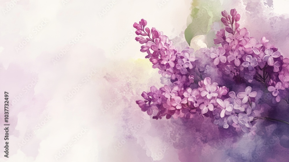 Naklejka premium Beautiful blooming lilac watercolor illustration