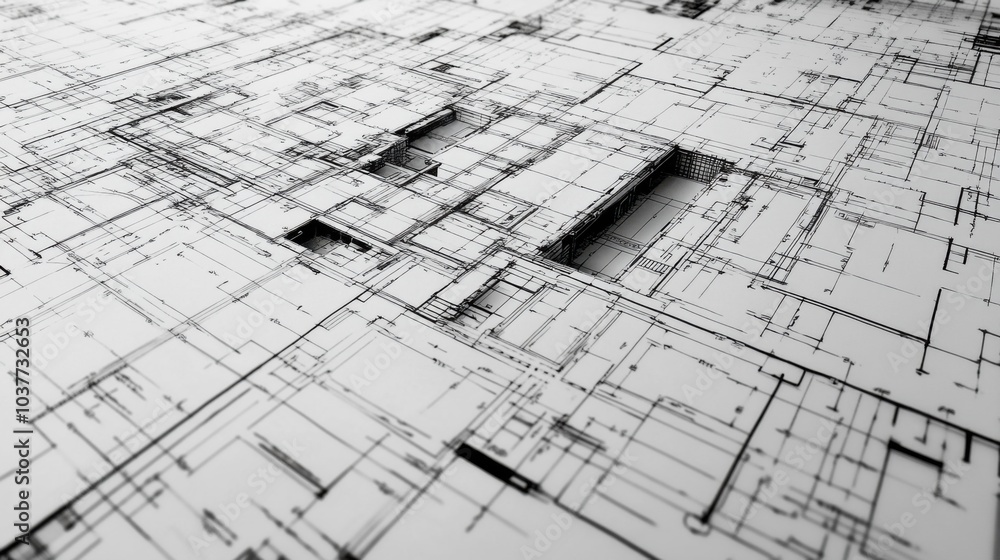 Abstract architectural blueprint with intricate linear designs. Abstract architectural blueprint with intricate linear designs.