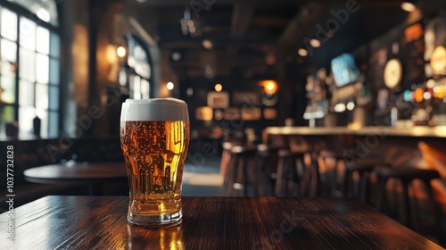 3D rendering of an interior pub scene with beer on the table photo