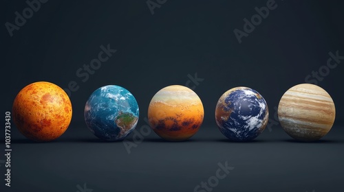 High quality 3D cartoon rendering of the solar system s planets featuring Mars and all other available planets photo