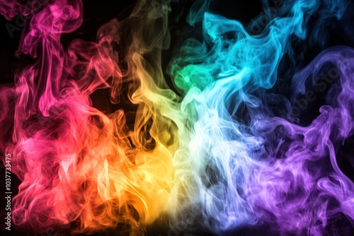 Smoky black background with glowing colored flames in the center