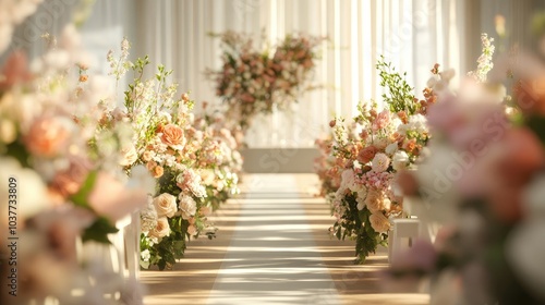 3D rendering of artificial flowers at a wedding ceremony
