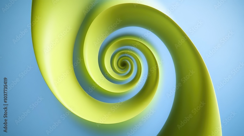 Light green spiral on a blue backdrop Abstract design 3D rendered image from a top down perspective Light green spiral on a blue backdrop Abstract design 3D rendered image from a top down perspective