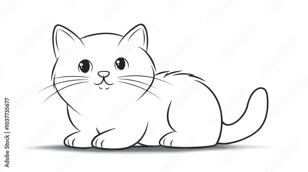 Fototapeta premium Charming Cat Outline Illustration Cute Kitten Drawing Line Art of Playful Cat Simple Sketch for Coloring Pages and Creative Projects Minimalist Cat Line Art for All Ages