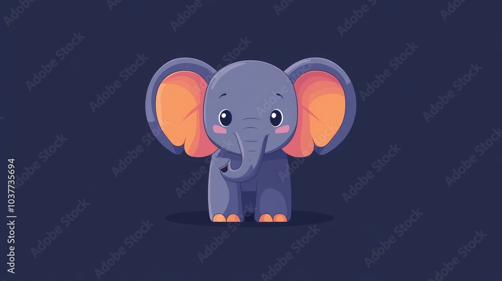 Fototapeta premium Cute flat colored cartoon elephant design